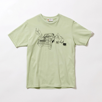 プリントTシャツ/車とテント (MINT GREEN)